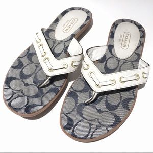 Coach Marciella White Leather Signature Flip Flops